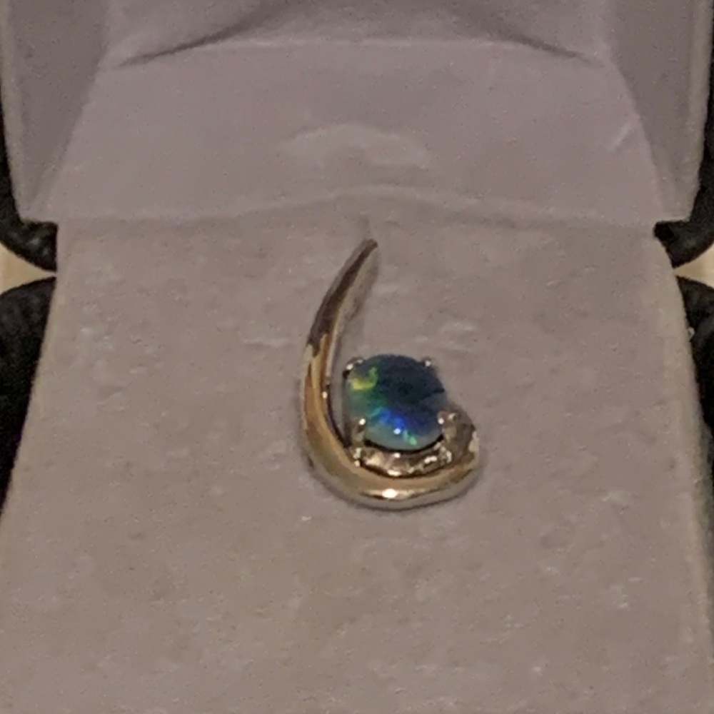Blue green opal and sterling silver pendant